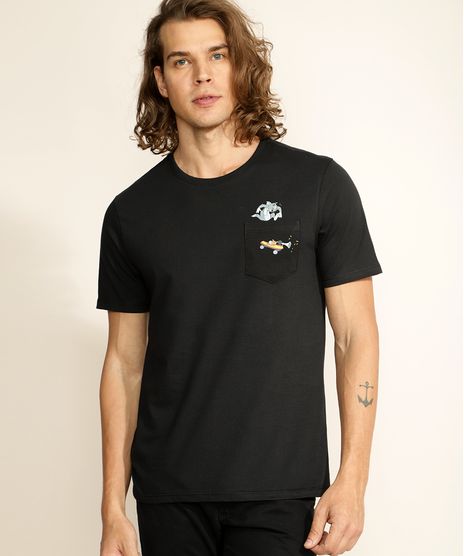 Camiseta-Masculina-Tom-e-Jerry-com-Bolso-Manga-Curta-Gola-Careca-Preta-9968109-Preto_1