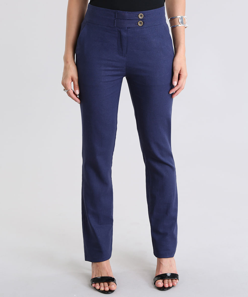 calça de linho azul marinho feminina