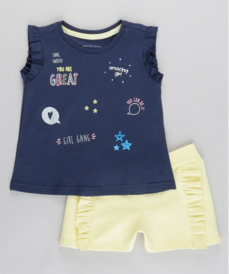 Conjunto-de-Regata-Azul-Marinho---Short-em-Moletom-Amarelo-Claro-8788997-Amarelo_Claro_1