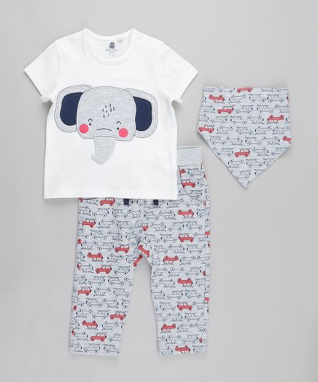 Conjunto-de-Camiseta--Elefante--Off-White---Calca-Estampada-em-Moletom---Babador-Bandana-Estampado-Cinza-Mescla-8676719-Cinza_Mescla_1