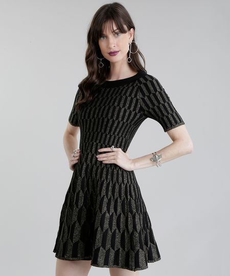Vestido-GIG-Couture-em-Jacquard-de-Trico-Geometrico-com-Lurex-Preto-8655858-Preto_1