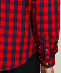 Camisa-Masculina-Tradicional-Estampada-Xadrez-Manga-Longa-Vermelha-9809559-Vermelho_5