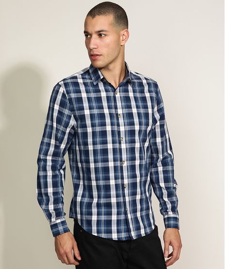 Camisa-Masculina-Tradicional-Estampada-Xadrez-Manga-Longa-Azul-Escuro-9809560-Azul_Escuro_1