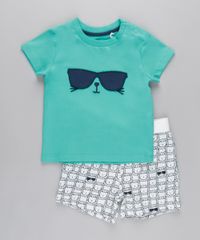 Conjunto-de-Camiseta-Interativa-com-Bordado---Bermuda-Estampada-de-Leao-em-Moletom-Verde-Agua-8670660-Verde_Agua_1