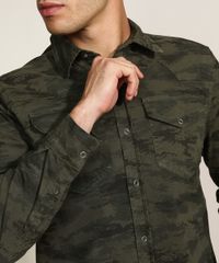 Camisa-de-Sarja-Masculina-Tradicional-Estampada-Camuflada-com-Bolsos-Manga-Longa-Verde-9961817-Verde_5
