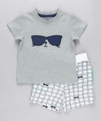 Conjunto-de-Camiseta-Interativa-com-Bordado---Bermuda-Estampada-de-Leao-em-Moletom-Cinza-Mescla-8670660-Cinza_Mescla_1
