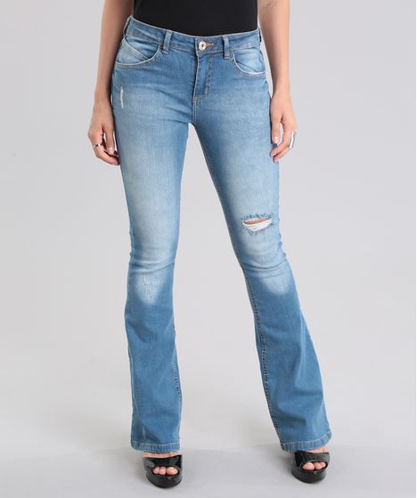 calça flare jeans azul claro