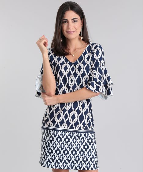 vestido estampado azul marinho