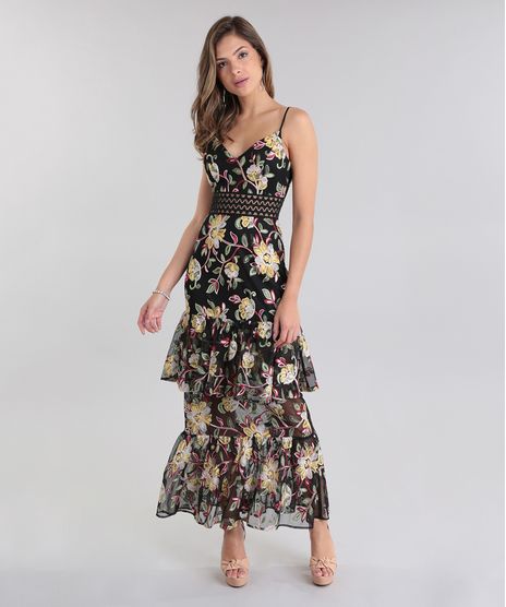 Vestido-Longo-PatBO-em-Tule-Bordado-Floral-com-Babados-Preto-8690957-Preto_1