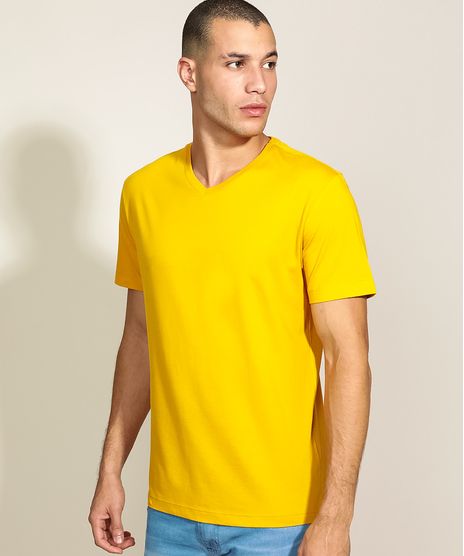 Camiseta-Masculina-Basica-Manga-Curta-Gola-V-Mostarda-9965027-Mostarda_1