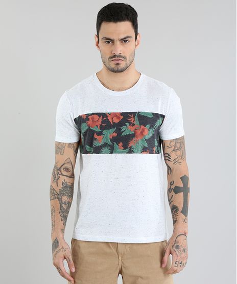 Camiseta-com-Recorte-Estampado-Floral-Cinza-Mescla-Claro-8838938-Cinza_Mescla_Claro_1