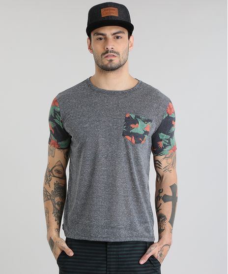 Camiseta-com-Bolso-Estampado-Floral-Cinza-Mescla-Escuro-8839031-Cinza_Mescla_Escuro_1