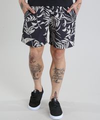 Bermuda-Relaxed-Estampada-de-Folhagem-Preta-8678357-Preto_1