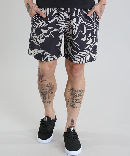 Bermuda-Relaxed-Estampada-de-Folhagem-Preta-8678357-Preto_1