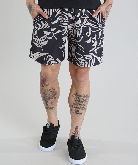 Bermuda-Relaxed-Estampada-de-Folhagem-Preta-8678357-Preto_1
