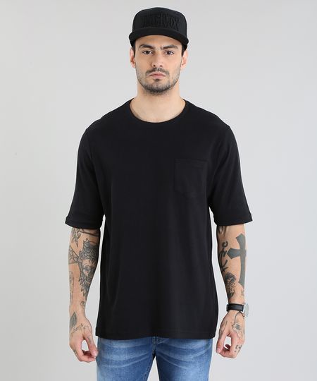 Camiseta-Longa-Canelada-com-Bolso-Preta-8920851-Preto_1