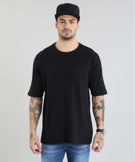 Camiseta-Longa-Canelada-com-Bolso-Preta-8920851-Preto_1