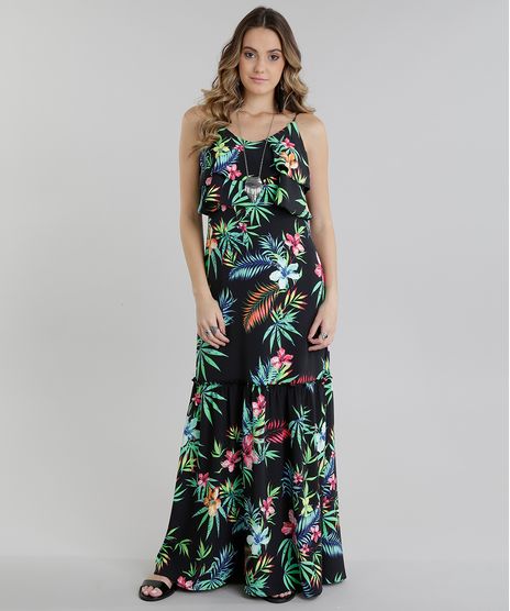 Vestido-Longo-estampado-Floral-com-Babado-Preto-8717668-Preto_1