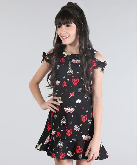 Vestido-Open-Shoulder-Estampado-em-Piquet-Preto-8682640-Preto_1