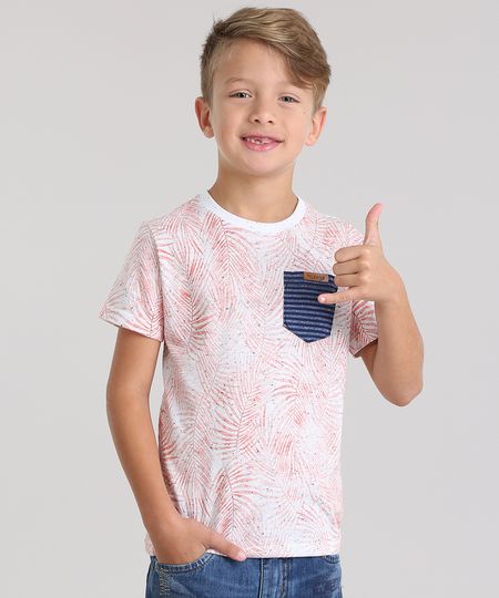 Camiseta-Estampada-de-Folhagens-com-Bolso-Coral-8799255-Coral_1