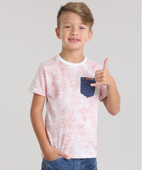 Camiseta-Estampada-de-Folhagens-com-Bolso-Coral-8799255-Coral_1