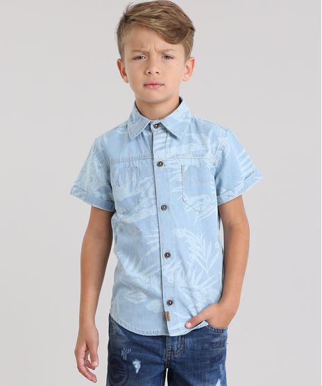 Camisa-Jeans-Estampada-de-Folhagem-Azul-Claro-8804672-Azul_Claro_1