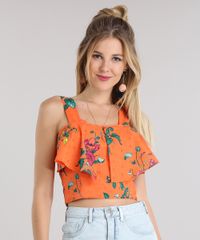 Regata-Cropped-Estampada-Floral-em-Laise-Laranja-8695753-Laranja_1