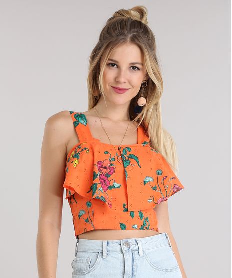 Regata-Cropped-Estampada-Floral-em-Laise-Laranja-8695753-Laranja_1