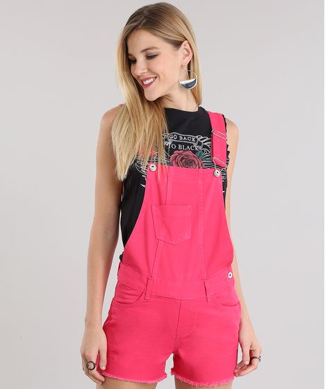 jardineira jeans rosa