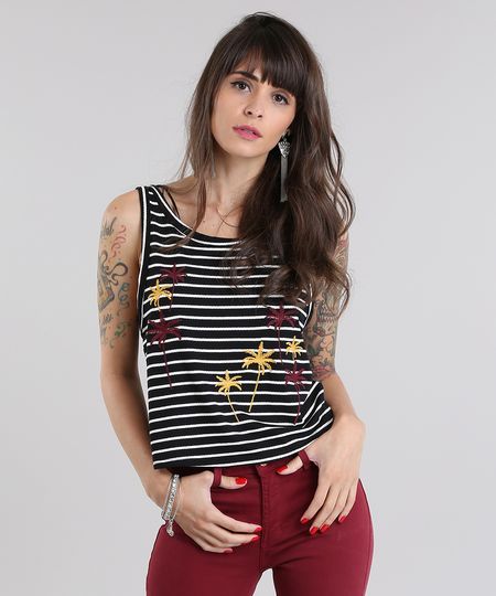 Regata-Cropped-Listrada-com-Bordado-de-Coqueiros-Preta-8790389-Preto_1