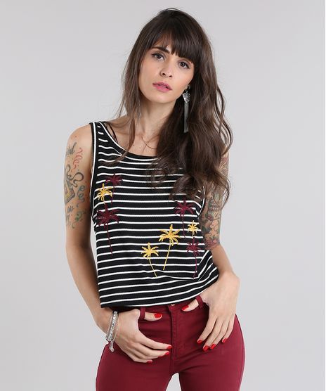 Regata-Cropped-Listrada-com-Bordado-de-Coqueiros-Preta-8790389-Preto_1