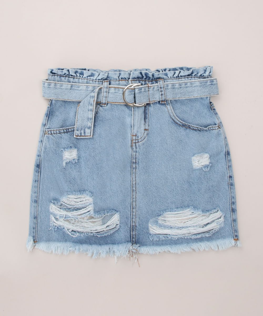 saia jeans curta com cinto