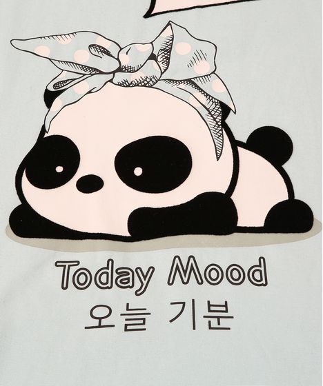 Blusa Juvenil Panda Today Mood Manga Curta Azul Claro Cea