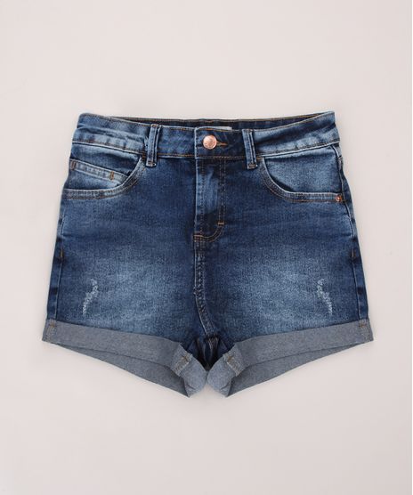 Short-Jeans-Juvenil-com-Puidos-e-Barra-Dobrada-Azul-Escuro-9967938-Azul_Escuro_1