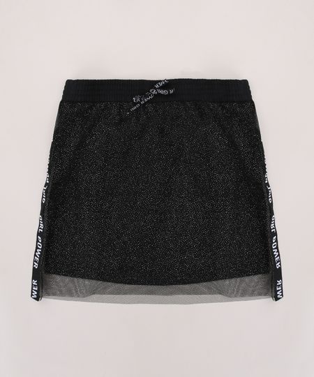 Saia-de-Tule-Juvenil-com-Glitter-e-Faixa-Lateral--Girl-Power--Preta-9955314-Preto_1