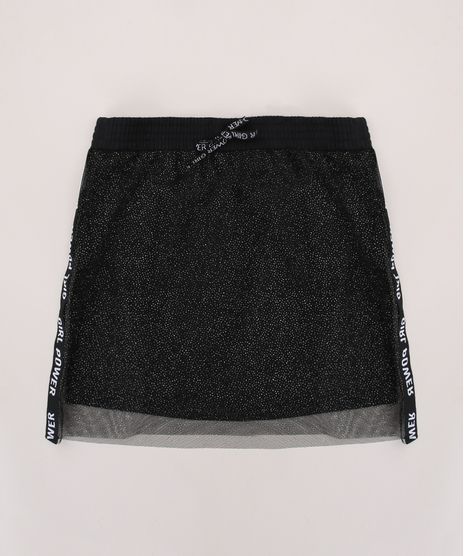 Saia-de-Tule-Juvenil-com-Glitter-e-Faixa-Lateral--Girl-Power--Preta-9955314-Preto_1