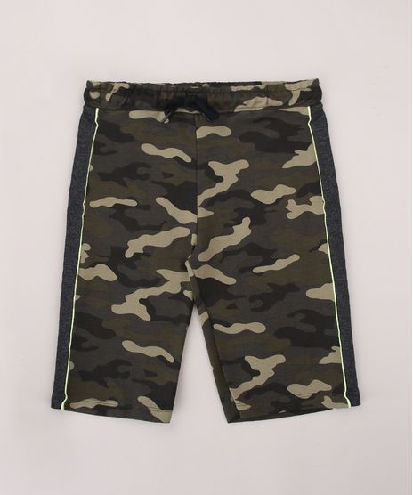 Bermuda-de-Moletom-Juvenil-Estampada-Camuflada-com-Recorte-e-Vivo-Contrastante-Verde-Militar-9970037-Verde_Militar_1
