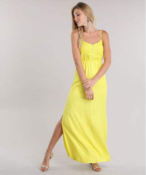 vestido amarelo longo simples