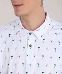 Polo-em-Piquet-Estampada-de-Flamingos-Branca-8822733-Branco_4