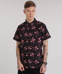Camisa-Estampada-de-Flamingos-Preta-8702816-Preto_1