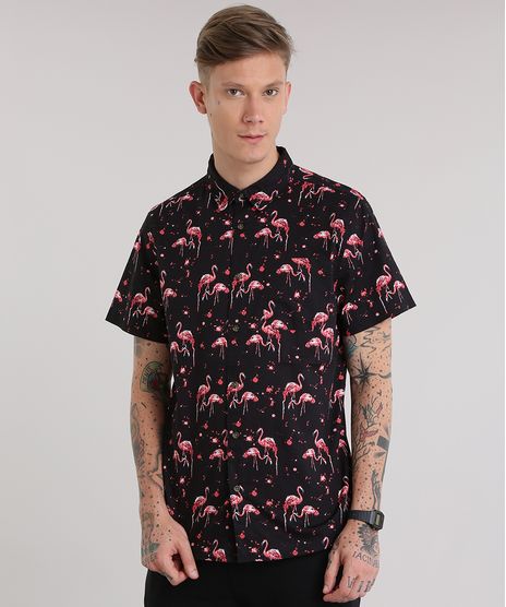 Camisa-Estampada-de-Flamingos-Preta-8702816-Preto_1