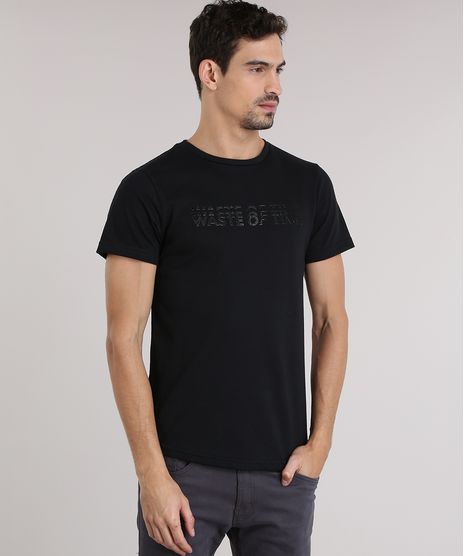 Camiseta-em-Trico-com-Estampa--Waste-Of-Time--Preto-8831035-Preto_1