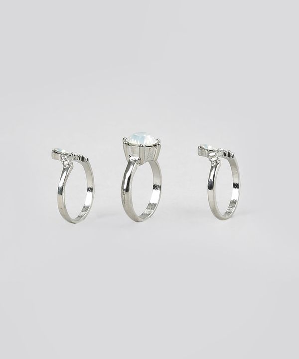 Kit de 3 Anéis com Strass Prateado P