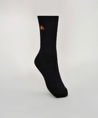 Meia-Masculina-Cano-Alto-Divertida-com-Bordado-de-Arco-Iris-Preta-9944582-Preto_1