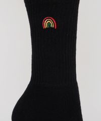 Meia-Masculina-Cano-Alto-Divertida-com-Bordado-de-Arco-Iris-Preta-9944582-Preto_3