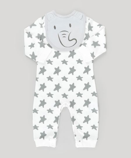 Macacao-Estampado-de-Estrelas---Babador-Elefante-em-Algodao---Sustentavel-Cinza-Claro-8692913-Cinza_Claro_1