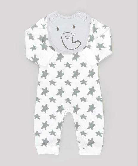 Macacao-Estampado-de-Estrelas---Babador-Elefante-em-Algodao---Sustentavel-Cinza-Claro-8692913-Cinza_Claro_1