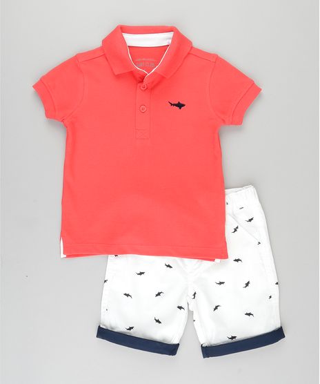 Conjunto-de-Polo-em-Piquet-Vermelha---Bermuda-Estampada-de-Tubarao-em-Algodao---Sustentavel-Branca-8673793-Branco_1