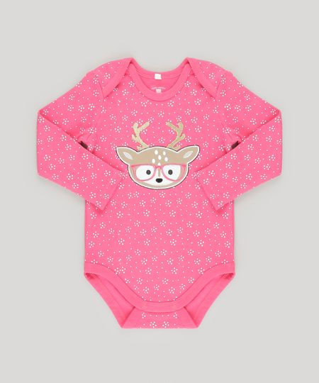 Body de Natal para Bebê Rena Pink Body de Natal para Bebê Rena Pink
