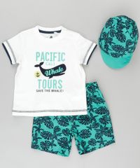 Conjunto-de-Camiseta-Off-White---Bermuda-Verde-Estampada---Bone-em-Algodao---Sustentavel-Verde-8702051-Verde_1